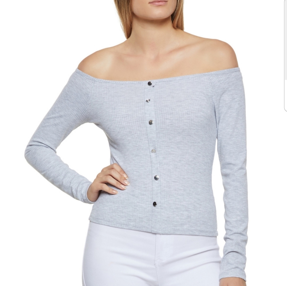 AMBIANCE grey ribbed off the shoulder top